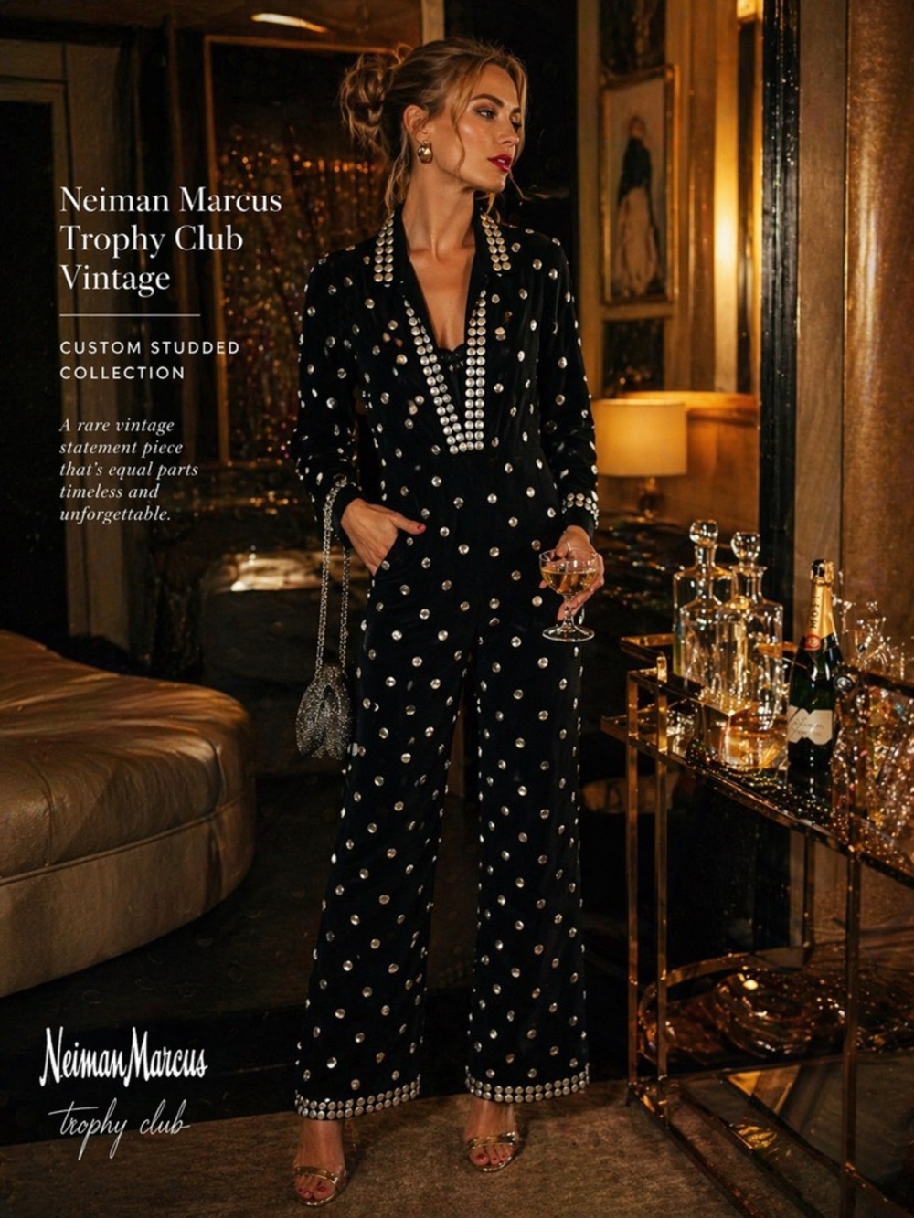Neiman Marcus Black Studded  Jumpsuit
